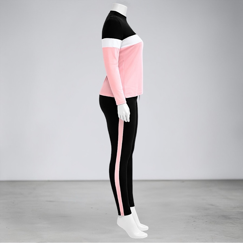 Colorblock Pink, White & Black Long Sleeve Top and Jogger Set - Picture 5 of 13